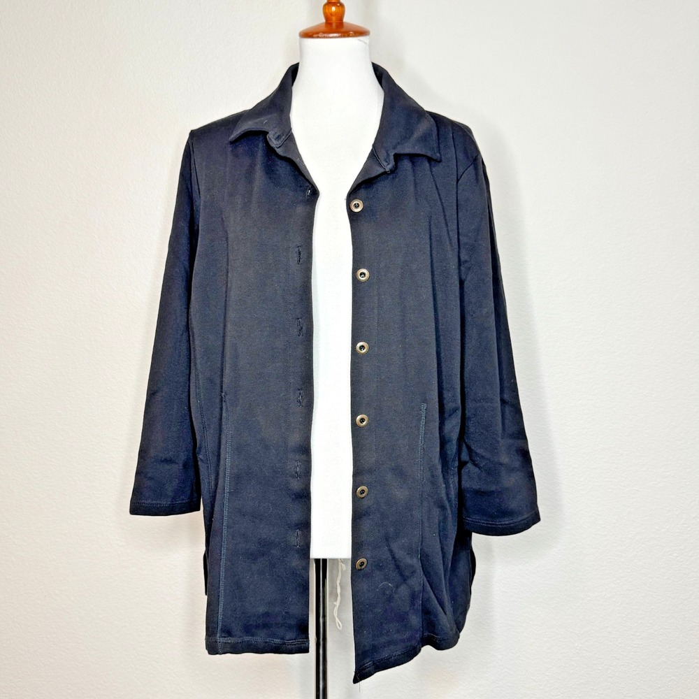 HOT COTTON by‎ Marc Ware Cotton Blend Jacket LG Black Button Up Lagenlook